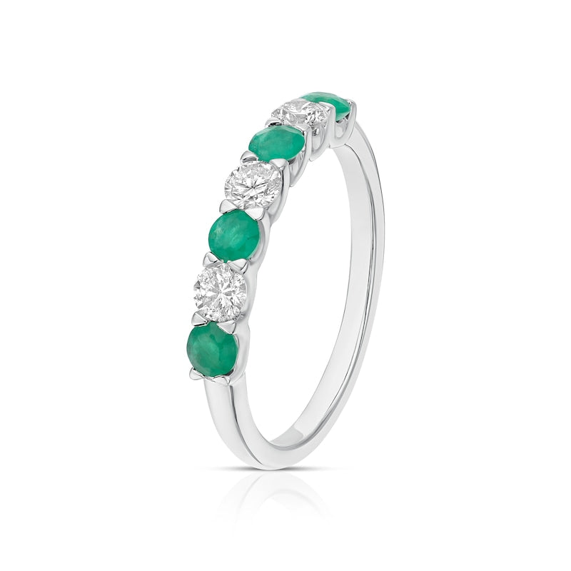 9ct White Gold 0.33ct Diamond & Emerald 7-Stone Ring