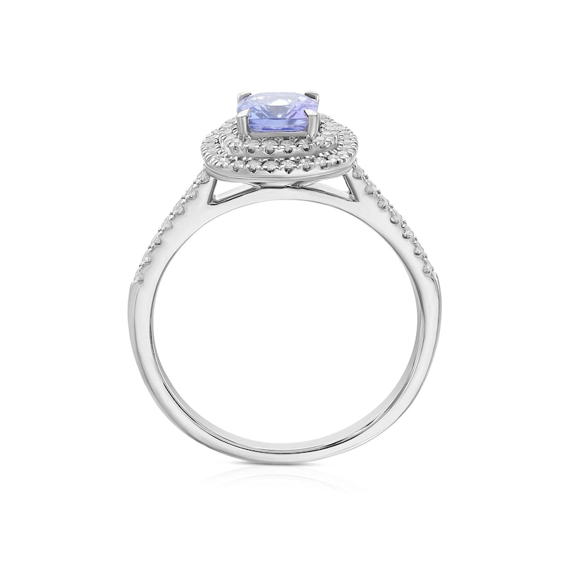 9ct White Gold 0.25ct Diamond & Tanzanite Double Halo Ring