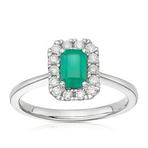9ct White Gold 0.20ct Diamond & Emerald Halo Ring