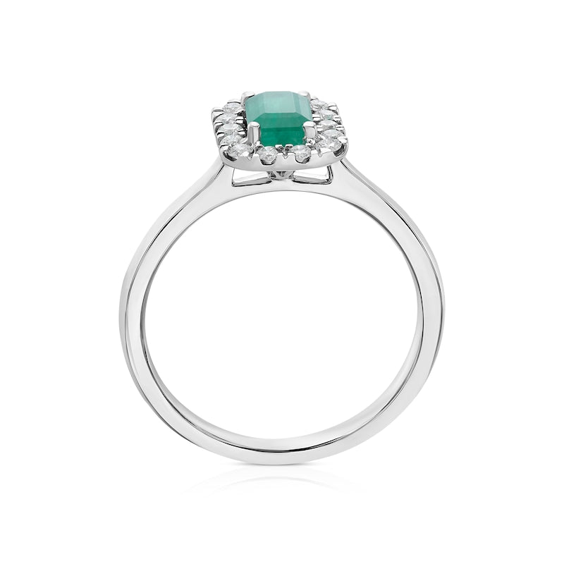 9ct White Gold 0.20ct Diamond & Emerald Halo Ring