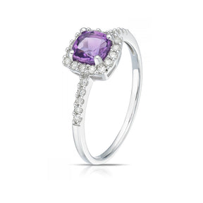 9ct White Gold 0.15ct Diamond & Amethyst Halo Ring
