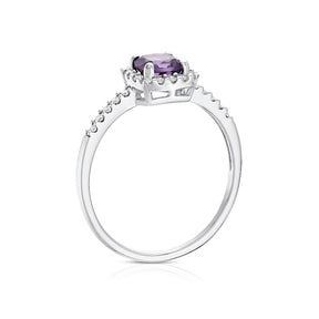 9ct White Gold 0.15ct Diamond & Amethyst Halo Ring