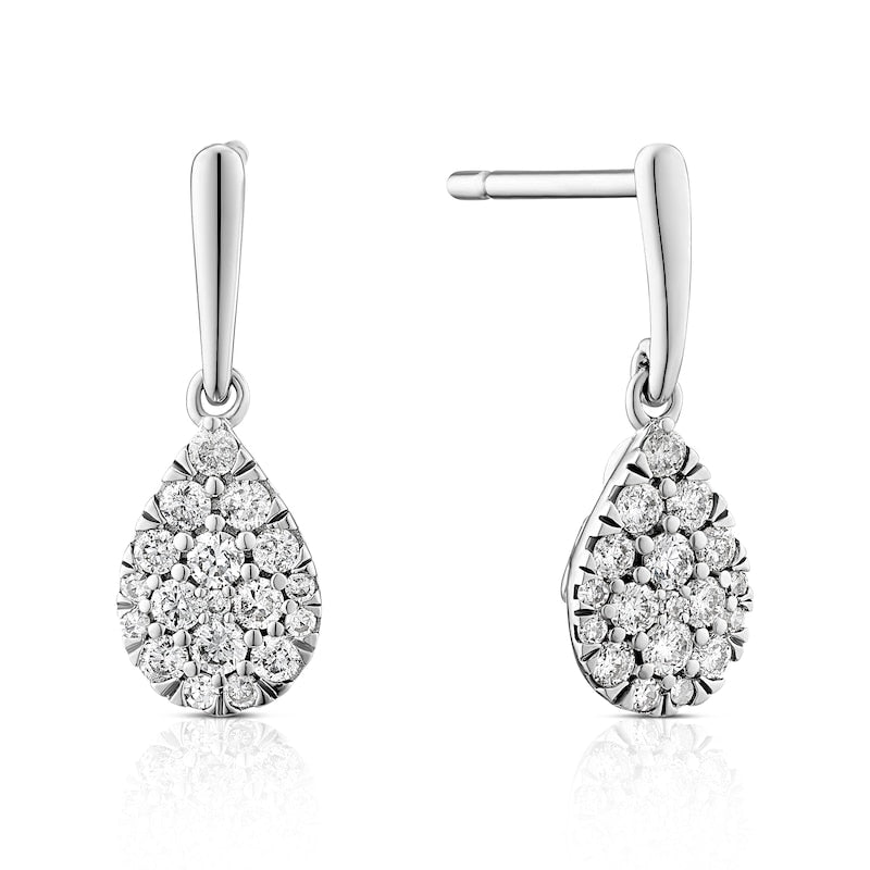 9ct White Gold 0.33ct Diamond Cluster Pear Shaped Stud Earrings
