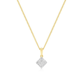9ct Yellow Gold 18" 0.10ct Diamond Cluster Pendant Necklace