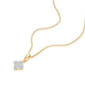 9ct Yellow Gold 18" 0.10ct Diamond Cluster Pendant Necklace