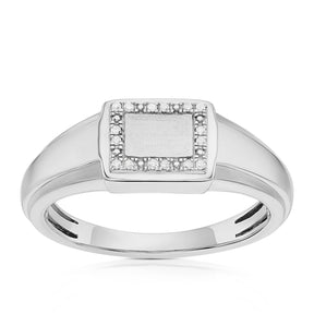 Engagement Ring Sterling Silver Square Signet Diamond Ring