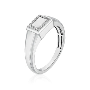 Engagement Ring Sterling Silver Square Signet Diamond Ring