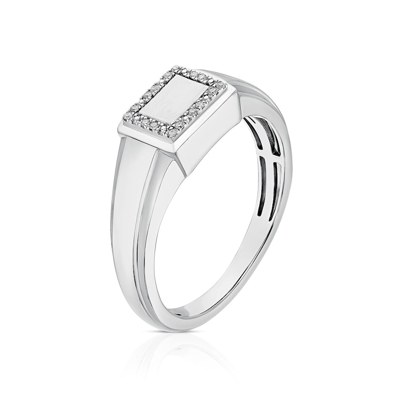 Engagement Ring Sterling Silver Square Signet Diamond Ring