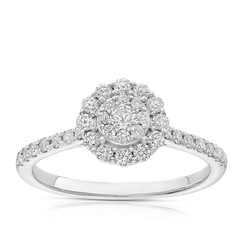 Engagement Ring 9ct White Gold Cluster Halo 0.50ct Diamond Ring