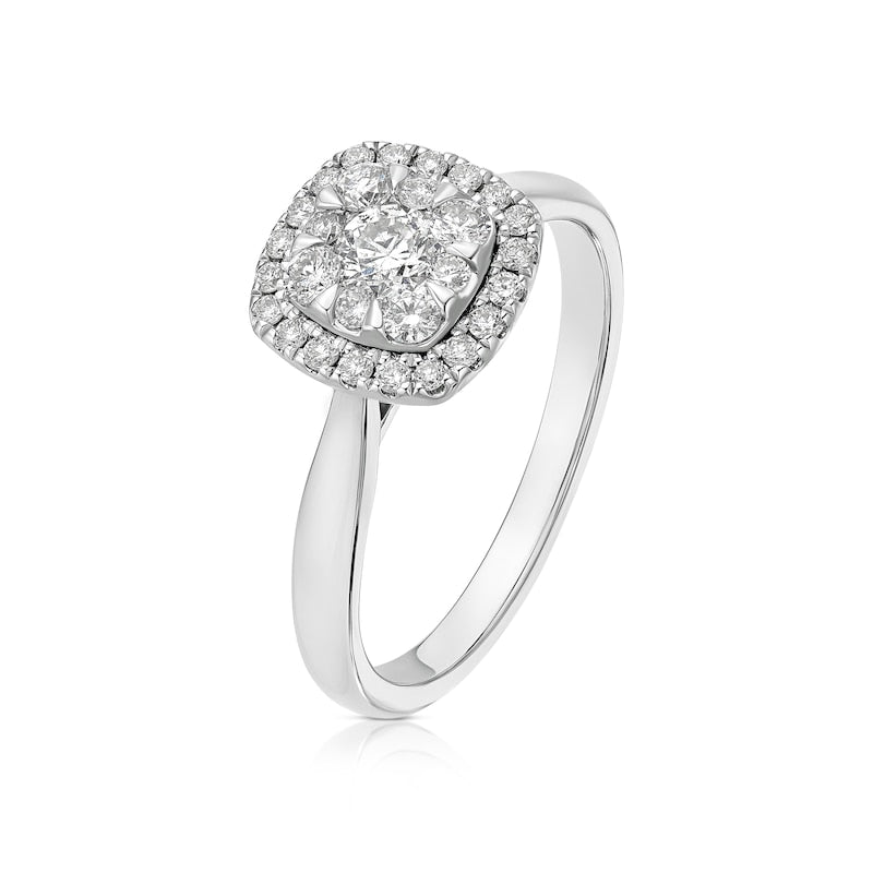 Engagement Ring 9ct White Gold Cushion Shaped Halo 0.50ct Diamond Ring