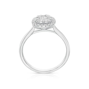 Engagement Ring 9ct White Gold Cushion Shaped Halo 0.50ct Diamond Ring
