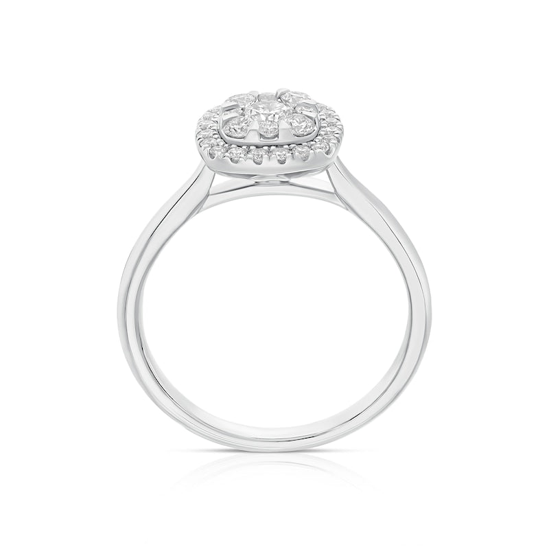Engagement Ring 9ct White Gold Cushion Shaped Halo 0.50ct Diamond Ring