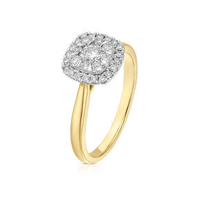 Engagement Ring 9ct Two Gold Cushion Shaped Halo 0.50ct Diamond Ring
