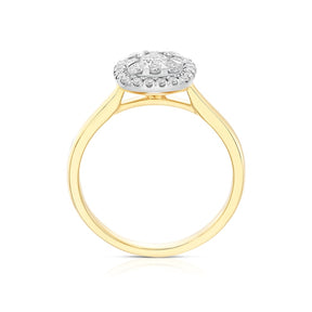 Engagement Ring 9ct Two Gold Cushion Shaped Halo 0.50ct Diamond Ring