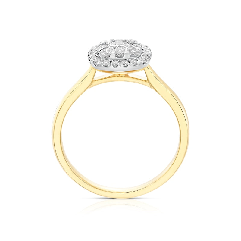 Engagement Ring 9ct Two Gold Cushion Shaped Halo 0.50ct Diamond Ring