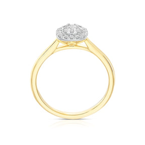 Engagement Ring 9ct Two Gold Cushion Shaped Cluster 0.25ct Diamond Ring