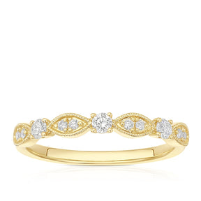 9ct Yellow Gold Round & Marquise Shaped Milgrain Eternity 0.20ct Diamond Ring