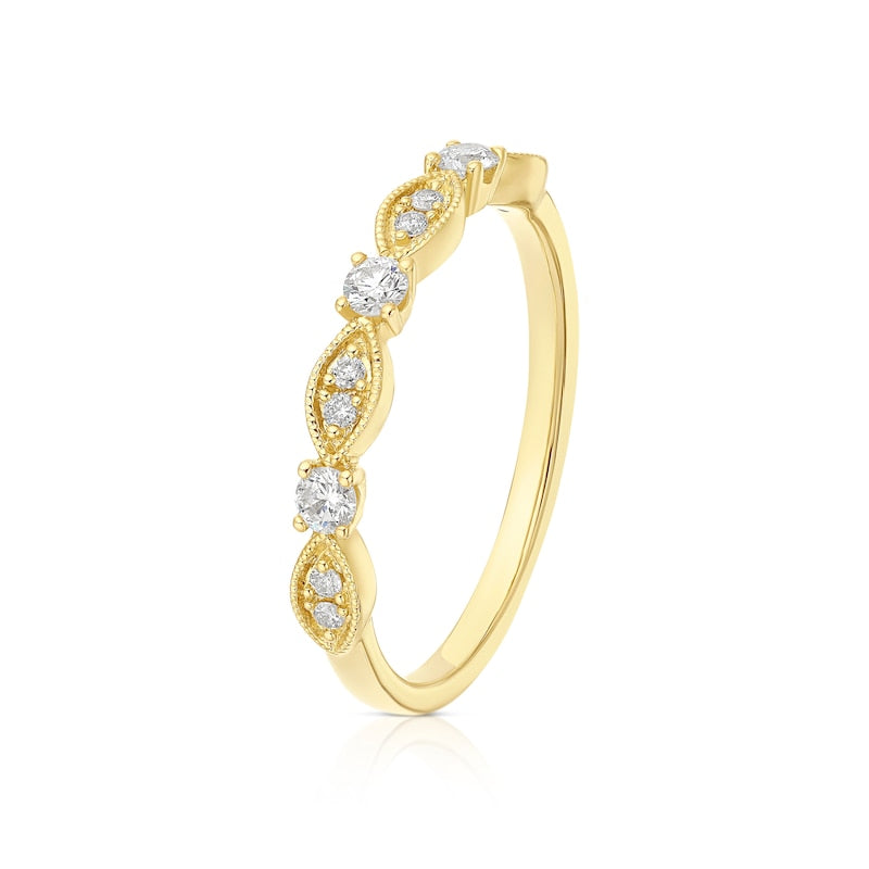 9ct Yellow Gold Round & Marquise Shaped Milgrain Eternity 0.20ct Diamond Ring