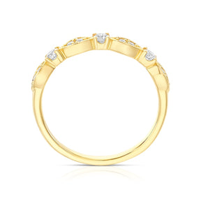9ct Yellow Gold Round & Marquise Shaped Milgrain Eternity 0.20ct Diamond Ring