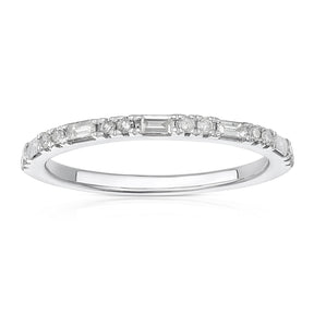 9ct White Gold Baguette & Round Eternity 0.20ct Diamond Ring
