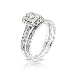 Engagement Ring 9ct White Gold Halo Bridal Set 0.50ct Diamond Ring