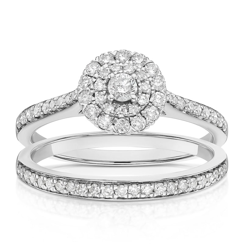 Engagement Ring 9ct White Gold Round Cut Halo Bridal Set 0.50ct Diamond Ring