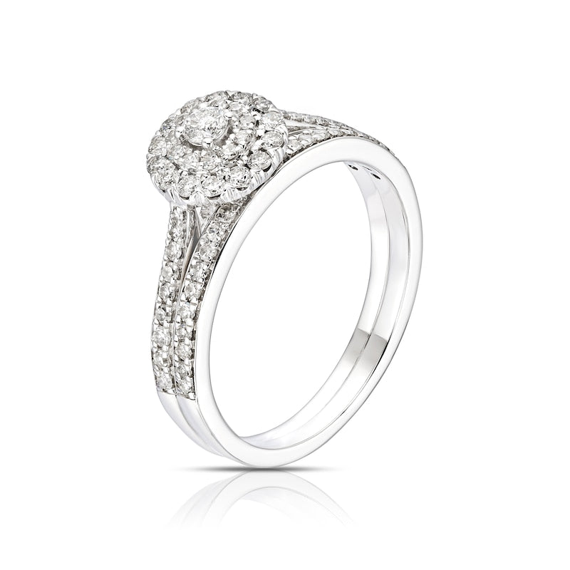 Engagement Ring 9ct White Gold Round Cut Halo Bridal Set 0.50ct Diamond Ring