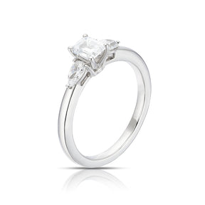 Engagement Ring Platinum Emerald & Pear Cut Trilogy 0.75ct Diamond Ring