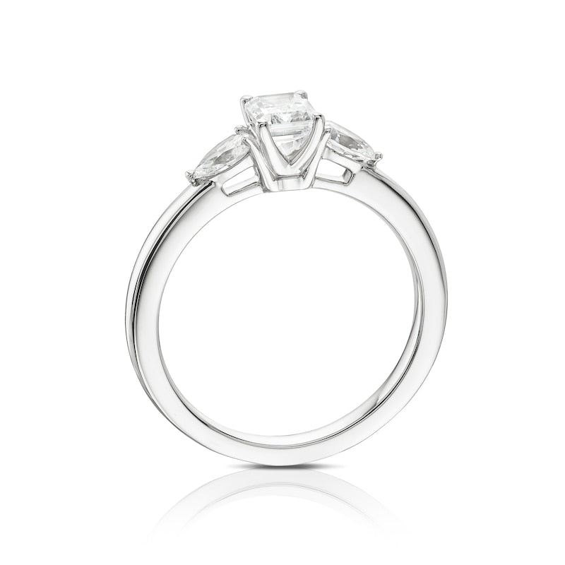 Engagement Ring Platinum Emerald & Pear Cut Trilogy 0.75ct Diamond Ring