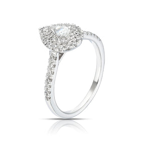 Engagement Ring 18ct White Gold & Platinum Pear Shaped Double Halo 0.50ct Diamond Ring