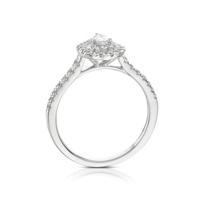 Engagement Ring 18ct White Gold & Platinum Pear Shaped Double Halo 0.50ct Diamond Ring
