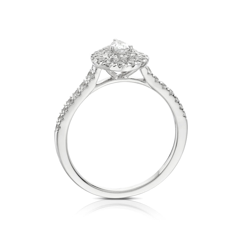 Engagement Ring 18ct White Gold & Platinum Pear Shaped Double Halo 0.50ct Diamond Ring