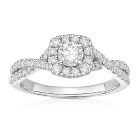 Engagement Ring Platinum Twisted Halo 0.75ct Diamond Ring