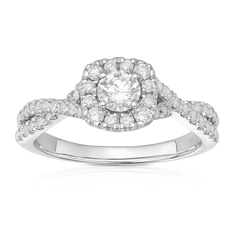Engagement Ring Platinum Twisted Halo 0.75ct Diamond Ring