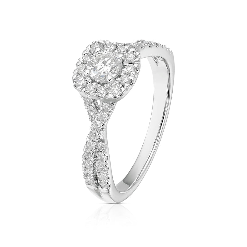 Engagement Ring Platinum Twisted Halo 0.75ct Diamond Ring