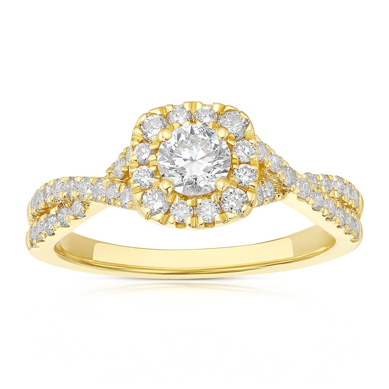 Engagement Ring 18ct Yellow Gold Twisted Halo 0.75ct Diamond Ring
