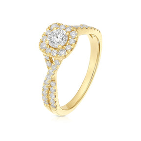 Engagement Ring 18ct Yellow Gold Twisted Halo 0.75ct Diamond Ring