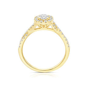 Engagement Ring 18ct Yellow Gold Twisted Halo 0.75ct Diamond Ring