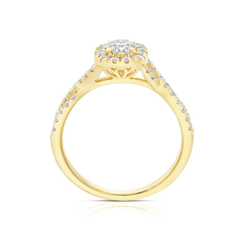Engagement Ring 18ct Yellow Gold Twisted Halo 0.75ct Diamond Ring