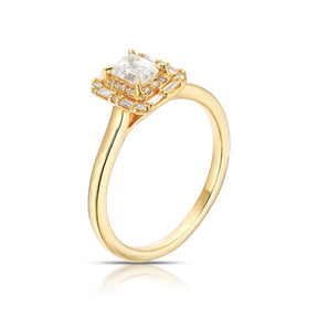Engagement Ring 18ct Yellow Gold Emerald Shaped Double Halo 0.50ct Diamond Ring