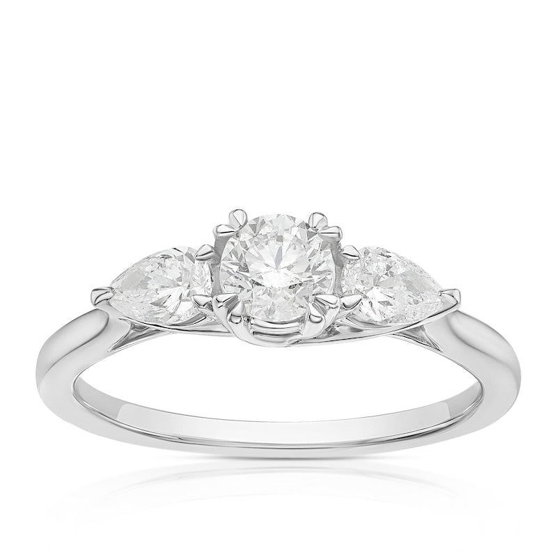 Engagement Ring Platinum Round & Pear Cut Trillogy 0.75ct Diamond Ring