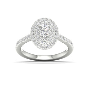 Engagement Ring Origin Platinum Oval Shaped Double Halo 0.75ct Diamond Ring