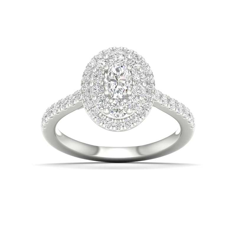 Engagement Ring Origin Platinum Oval Shaped Double Halo 0.75ct Diamond Ring