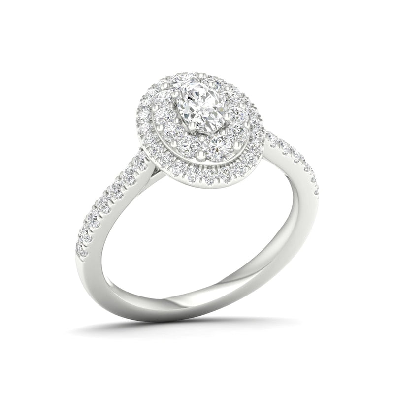 Engagement Ring Origin Platinum Oval Shaped Double Halo 0.75ct Diamond Ring
