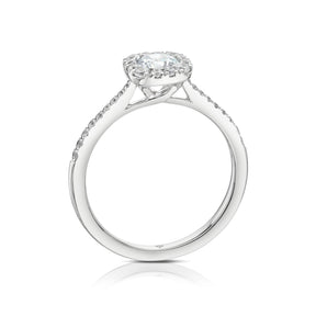 Engagement Ring The Diamond Story Platinum Cushion Shaped Halo 0.75ct Diamond Ring
