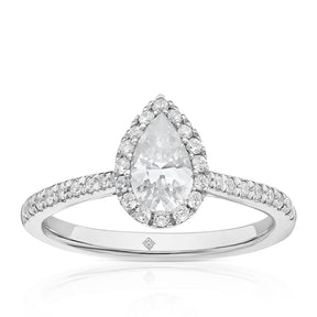 Engagement Ring The Diamond Story Platinum Pear Shaped Halo 0.75ct Diamond Ring