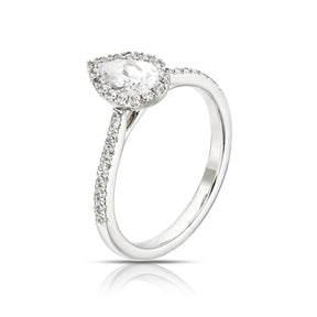 Engagement Ring The Diamond Story Platinum Pear Shaped Halo 0.75ct Diamond Ring