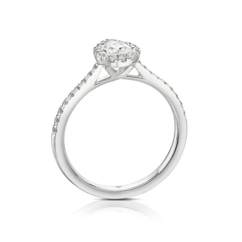 Engagement Ring The Diamond Story Platinum Pear Shaped Halo 0.75ct Diamond Ring