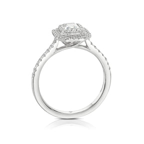 Engagement Ring The Diamond Story Platinum Emerald Shaped Double Halo 0.75ct Diamond Ring