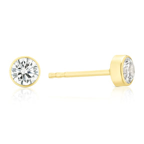 9ct Yellow Gold 4.5mm Rubover Cubic Zirconia Stud Earrings